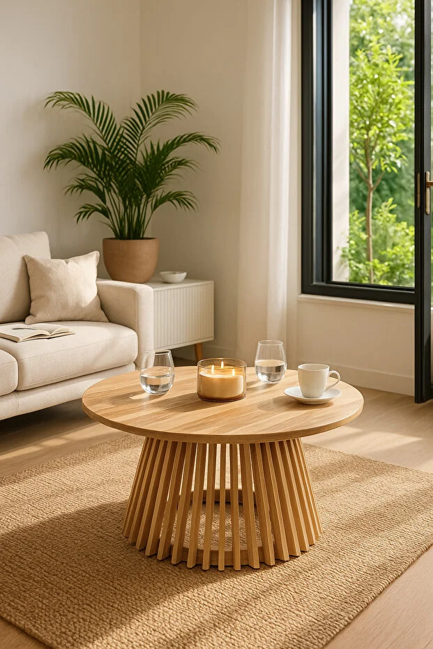 Side, Yuvarlak Çıtalı Orta Sehpa, Naturel, 80x41cm